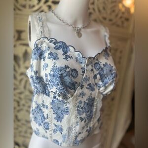 Floral Lace Trim Corset Top